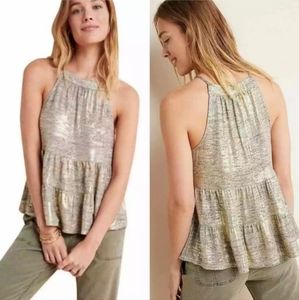 Anthropologie Sundays in Brooklyn Becca Tiered Metallic Gold Tank Top Size XS